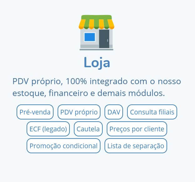 Funcionalidades presentes no módulo Loja no ERP online FoxManager