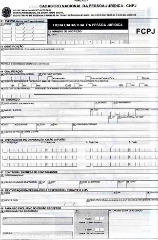 Modelo de ficha Cadastral de Pessoa Jurídica (FCPJ) para DBE