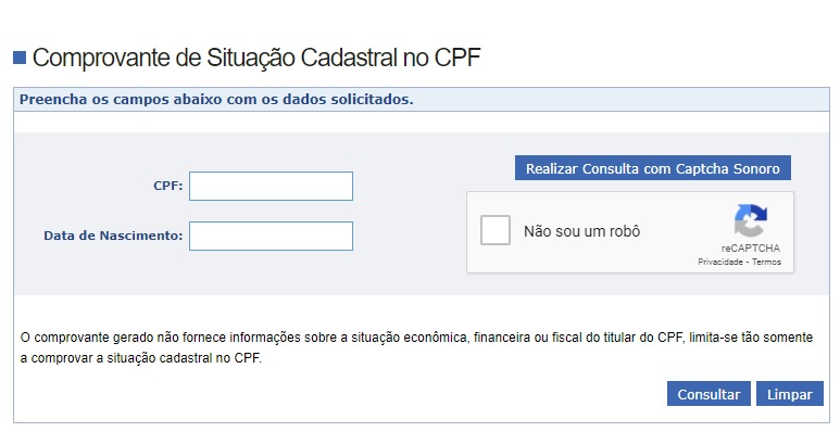 Comprovante de Situação Cadastral do CNPJ no site da Receita Federal